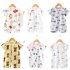 Kids Jumpsuit Newborn Short Sleeves Thin Romper Cartoon Printing Cotton Nightwear For 0 2 Years Old Boys Girls grizzly bear 12 18 months L