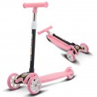 Kids Kick Scooter Four-wheel With Flash Height Adjustable Anti-skid Pedals Folding Scooter For Boys Girls pink