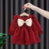 Kids Long Sleeves Dress Stylish Bowknot Cute Princess Skirt Simple Solid Color Dress For Girls Aged 1 3 beige CM  90