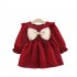 Kids Long Sleeves Dress Stylish Bowknot Cute Princess Skirt Simple Solid Color Dress For Girls Aged 1 3 red CM  73