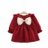 Kids Long Sleeves Dress Stylish Bowknot Cute Princess Skirt Simple Solid Color Dress For Girls Aged 1 3 beige CM  90