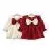 Kids Long Sleeves Dress Stylish Bowknot Cute Princess Skirt Simple Solid Color Dress For Girls Aged 1 3 red CM  73