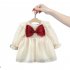 Kids Long Sleeves Dress Stylish Bowknot Cute Princess Skirt Simple Solid Color Dress For Girls Aged 1 3 beige CM  90