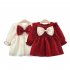 Kids Long Sleeves Dress Stylish Bowknot Cute Princess Skirt Simple Solid Color Dress For Girls Aged 1 3 beige CM  90