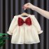 Kids Long Sleeves Dress Stylish Bowknot Cute Princess Skirt Simple Solid Color Dress For Girls Aged 1 3 beige CM  90