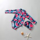 Kids Long Sleeves Zip Front Swimwear Girls Watermelon Printing Sunscreen One-piece Swimsuit For Hot Spring watermelon 6-7years L