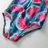 Kids Long Sleeves Zip Front Swimwear Girls Watermelon Printing Sunscreen One piece Swimsuit For Hot Spring watermelon 7 8years XL