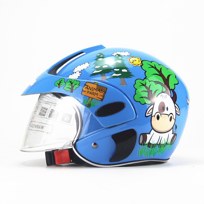 Kids Motorcycle Helmet Children Half Helmet For Children Cycling Head Protector  Blue calf_Free size