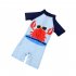 Kids One piece Swimsuit Cute Cartoon Printing Short Sleeves Sunscreen Quick drying Beach Swimwear For Boys Crab 7 8years XL