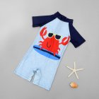 Kids One-piece Swimsuit Cute Cartoon Printing Short Sleeves Sunscreen Quick-drying Beach Swimwear For Boys Crab 5-6years L