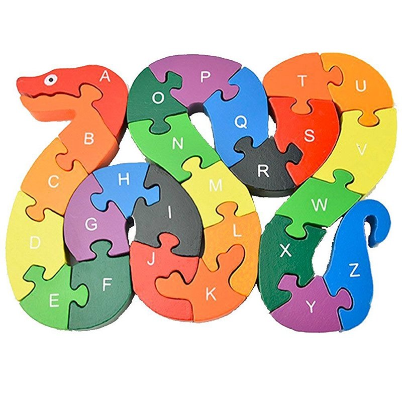 Kids Preschol Cognitive Intelligence Colorful Wooden Blocks,26 Letters Snake Puzzle Toys Montessori Jigsaw for Birthday Chirstmas Gift