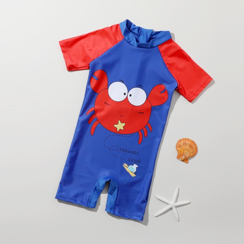 Kids Short Sleeves One-piece Swimsuit Cartoon Printing Quick-drying Swimwear For 2-7 Years Old Boys Girls blue 2-3years S