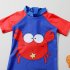 Kids Short Sleeves One piece Swimsuit Cartoon Printing Quick drying Swimwear For 2 7 Years Old Boys Girls blue red crab 6 7years XL