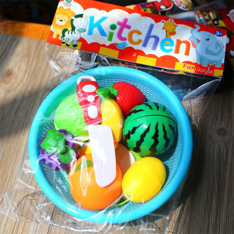 Kids Simulate Fruits Vegetables Cutting Set with Basket Play House Puzzle Toy