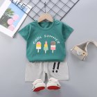 Kids T-shirt Set Fashion Cartoon Printing Short Sleeves Shirt Shorts Summer Cotton Clothing Suit For Kids Aged 0-5 ice cream 8-18M 73-80cm