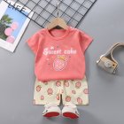 Kids T-shirt Set Fashion Cartoon Printing Short Sleeves Shirt Shorts Summer Cotton Clothing Suit For Kids Aged 0-5 wine red strawberry 3-4Y 100-110cm