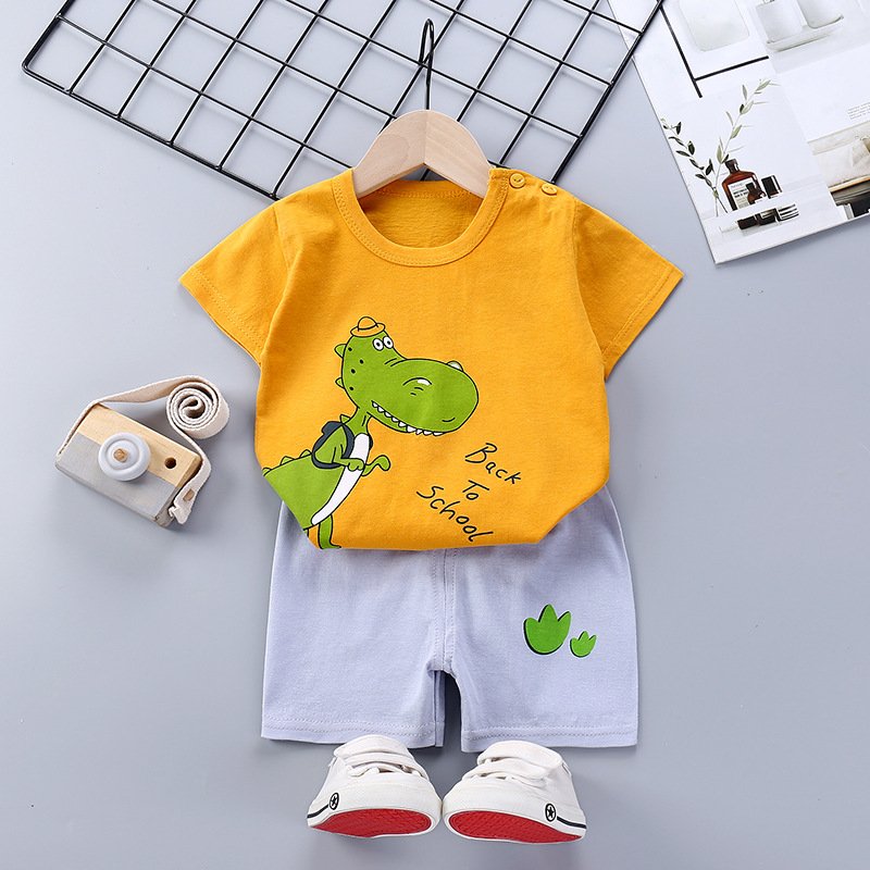 Kids T-shirt Set Fashion Cartoon Printing Short Sleeves Shirt Shorts Summer Cotton Clothing Suit For Kids Aged 0-5 cap dinosaur 4-5Y 110-120cm
