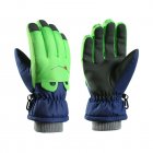 Kids Winter Snowboard Gloves Waterproof Windproof Plush Warm Gloves Snowboard Wear Outdoor Skiing Equipment green