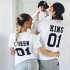 King Queen01 Printing Cotton Short Sleeve T shirt for Couples Lovers