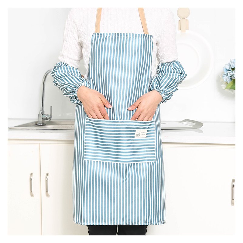 Kitchen Apron  Set Oil-proof Cooking Apron+Sleeves Fabric Protective Cover blue_Apron + sleeves