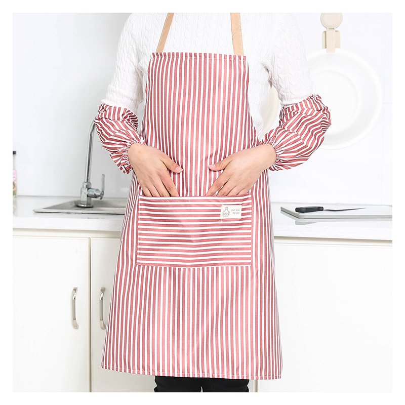 Kitchen Apron  Set Oil-proof Cooking Apron+Sleeves Fabric Protective Cover red_Apron + sleeves