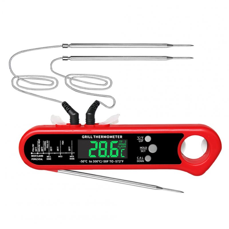 Kitchen Digital Thermometer Lcd Large-screen Accurate Instant Read Cooking Thermometer With 2 Probe Red 2 Probe