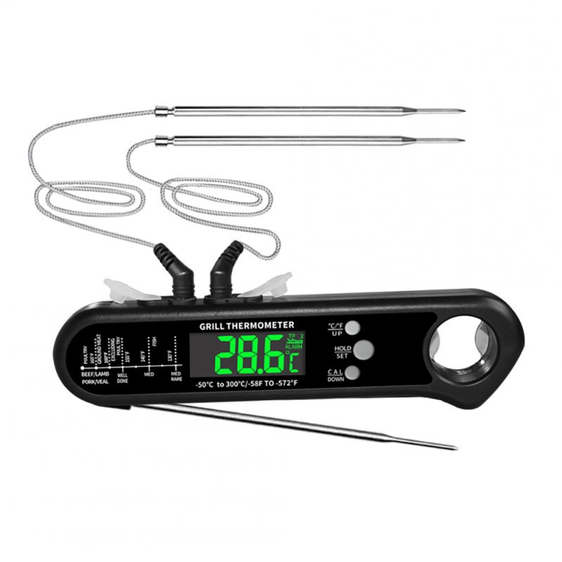Kitchen Digital Thermometer Lcd Large-screen Accurate Instant Read Cooking Thermometer With 2 Probe Black 2 Probe