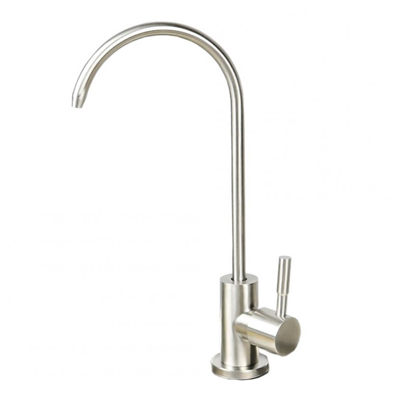 Kitchen Stainless Steel Goose Neck Single Cold Water Faucet for Water Purifier Drinking Fountain Tap Silver