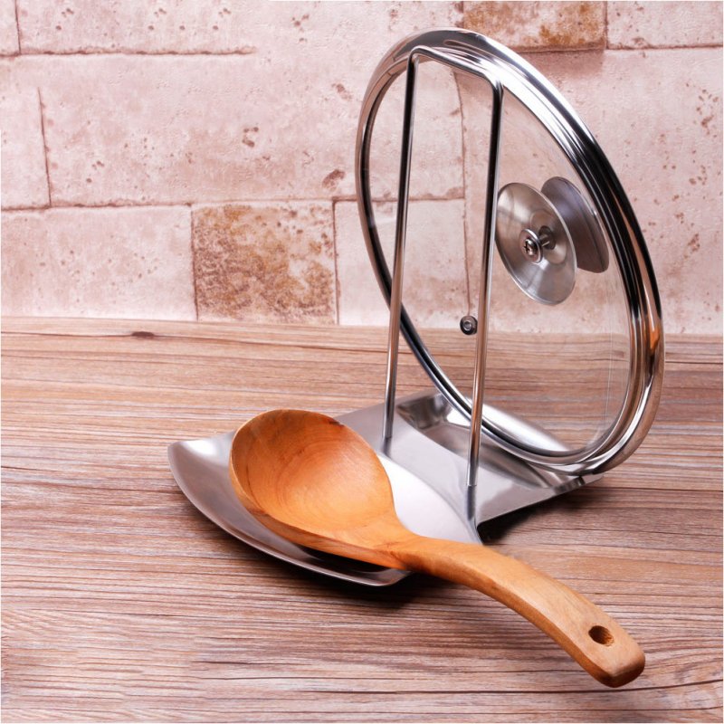 Kitchen Stainless Steel Pan Pot Cover Rack Lid Rack Stand Spoon Rest Cover Holder  Silver