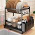Kitchen Storage Rack Dish Drainer 2 Tier Home Plate Bowl Chopsticks Storage Shelf Utensil Holder Black