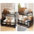 Kitchen Storage Rack Dish Drainer 2 Tier Home Plate Bowl Chopsticks Storage Shelf Utensil Holder Black