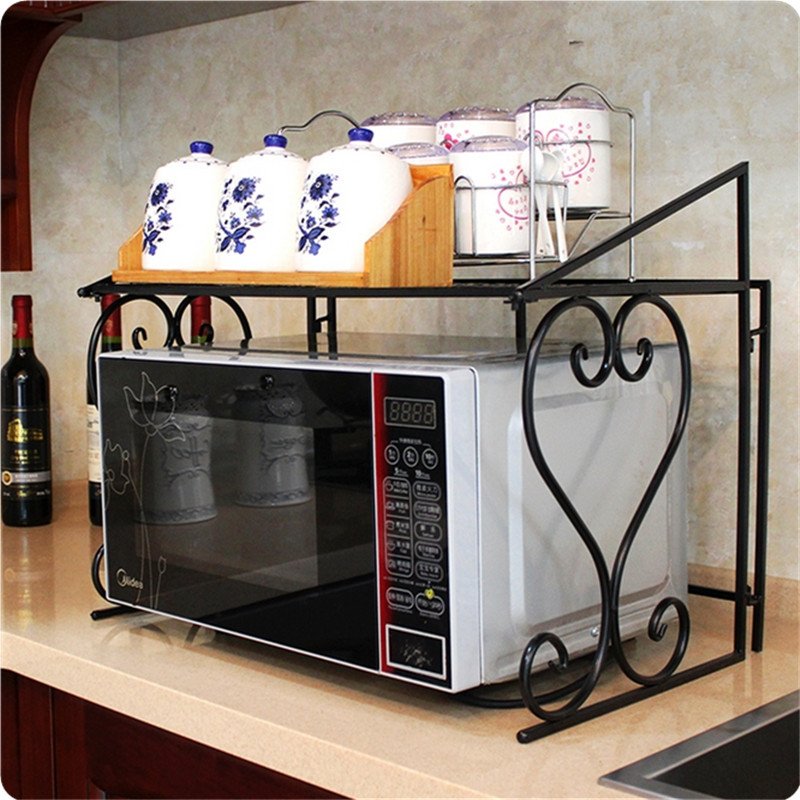 Kitchen Storage Stand Iron Oven Rack Foldable Frame Utility Storage Shelf Plate Organizer black_55*37*45cm