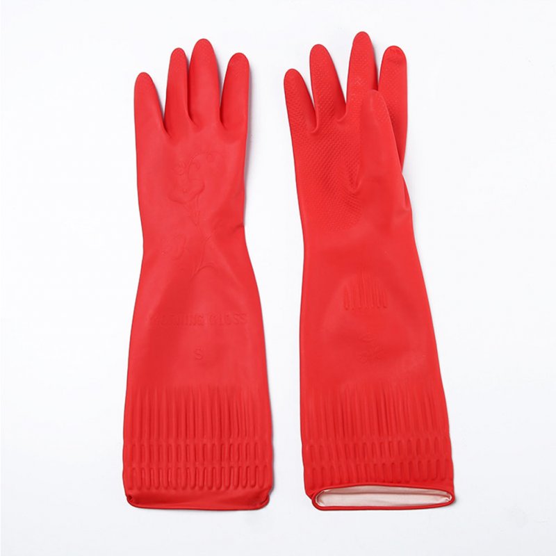 Kitchen Washing Gloves 38cm Long Waterproof Elastic Rubber Glove Dining Room Dish Cleaning Red L