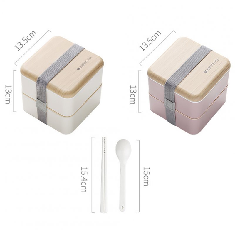 1400ml Portable Lunch Box Set With Chopsticks Spoons Strap Design Premium Leakproof Double Layer Heatable Bento Box White/1400ml