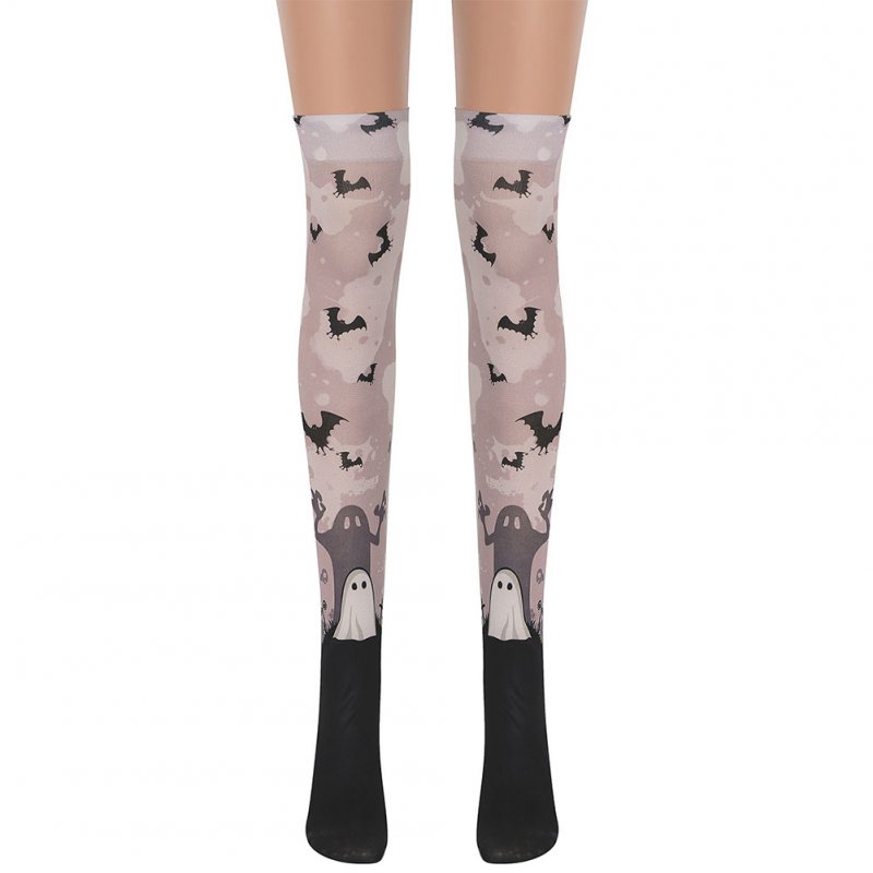 Knee Stocking Halloween Socks Masquerade Over-the-Knee Length Stockings Gray (dark ghost bat)_free size