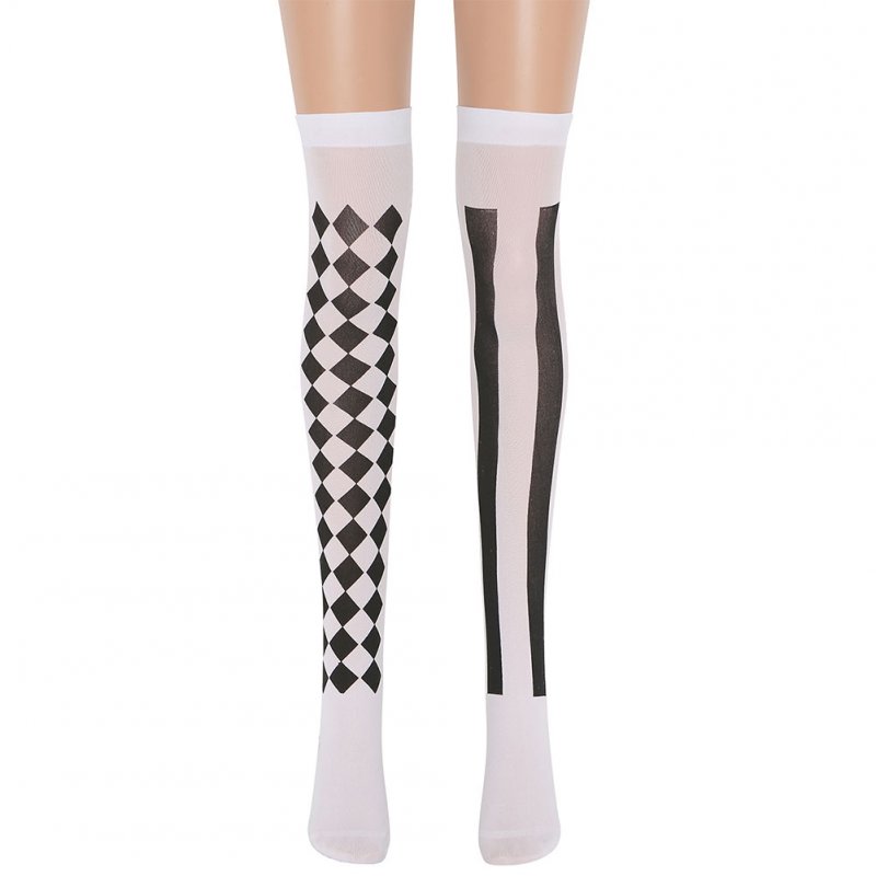 Knee Stockings Clown Socks Halloween Stocking Masquerade Accessories  White (black square vertical stripes)_free size