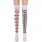 Knee Stockings Halloween Clown Squares and Heart Socks Masquerade Accessories White  black and white checkered red heart stripes  free size