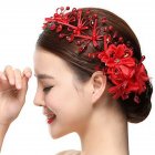 Korean style red crystal beaded lace bow headband
