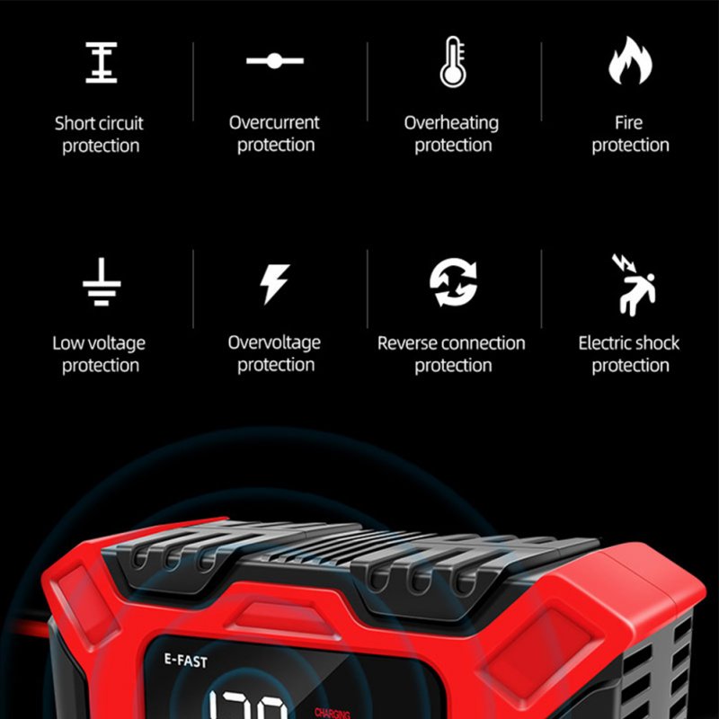Full Automatic Car Battery Charger Lcd Display 12v Intelligent Fast Power Charging Pulse Repair Charger