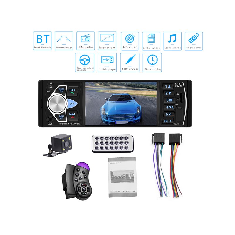 4.1 inch HD Car MP5 Bluetooth Hands-free Vehicle MP5 Player Card Radio 4022D with Rear Camera 