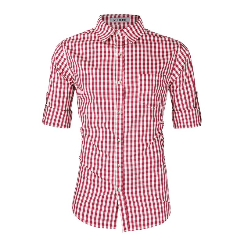 [EU Direct] Kuulee Men's Fashion Shirts for Beer Festival Plaid Button Down Long Sleeve Slim Fit Shirts