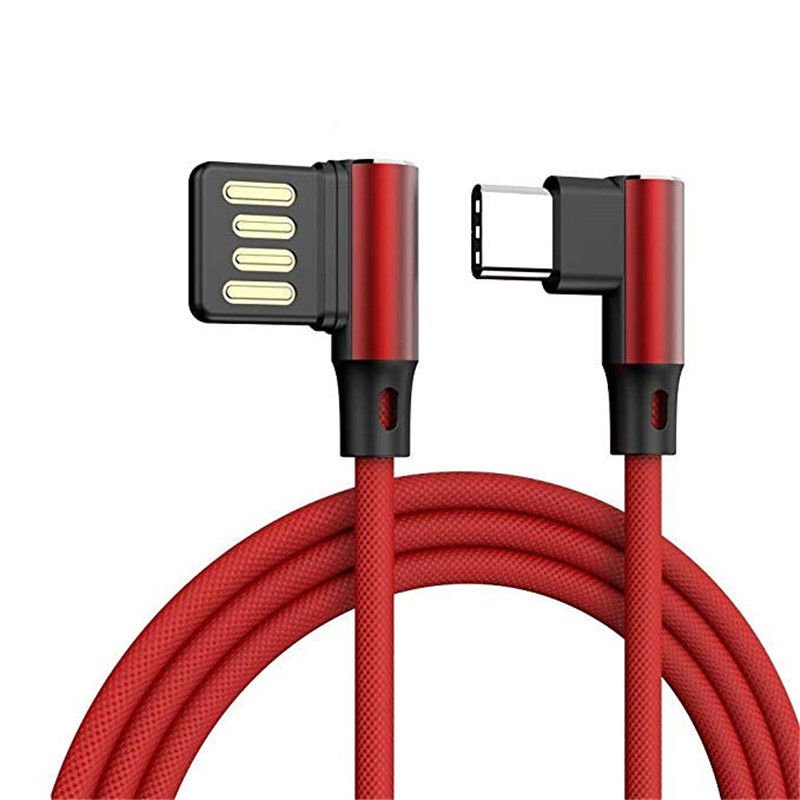 L Shaped Angle Head Type-C Charging Cable Data Transmission Cable Adapter 3 Meter for Phone red