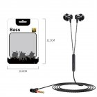 L-shaped 3.5mm Headphones 90 Degree Right Angle Plug Stereo Bass Headset Wire Control In-ear Earbuds black
