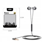 L-shaped 3.5mm Headphones 90 Degree Right Angle Plug Stereo Bass Headset Wire Control In-ear Earbuds gray