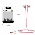 L-shaped 3.5mm Headphones 90 Degree Right Angle Plug Stereo Bass Headset Wire Control In-ear Earbuds pink