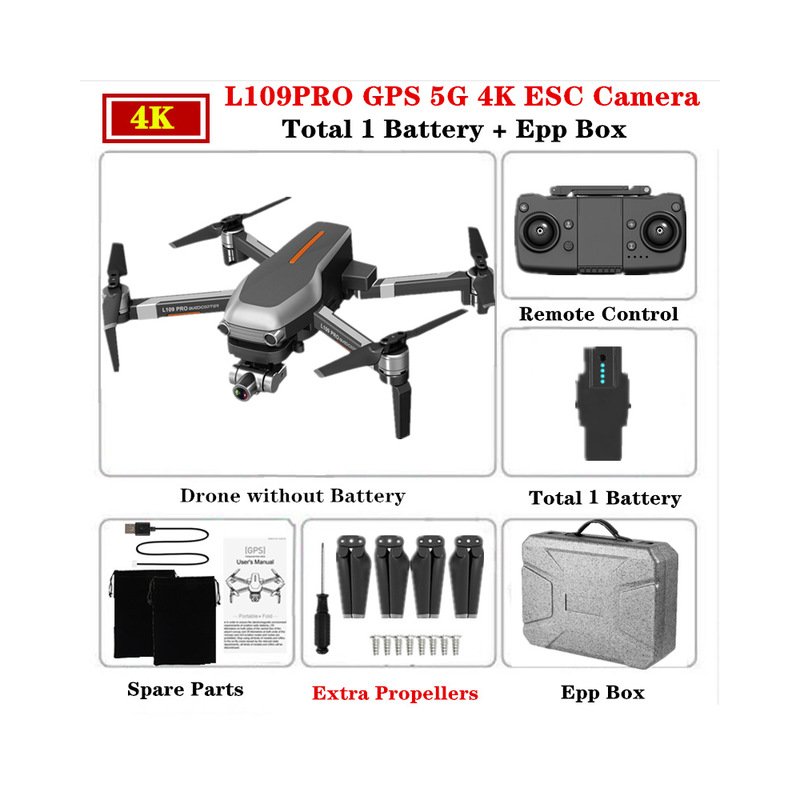 L109PRO GPS Drone 4K Quadcopter Mechanical Two-axis Anti-shake 5G WiFi FPV HD ESC Camera Brushless Helicopter 25mins Flight Time Single battery_EPP foam box