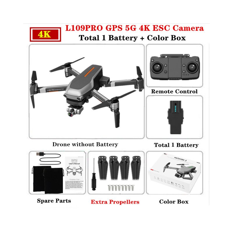 L109PRO GPS Drone 4K Quadcopter Mechanical Two-axis Anti-shake 5G WiFi FPV HD ESC Camera Brushless Helicopter 25mins Flight Time Single battery_Color box