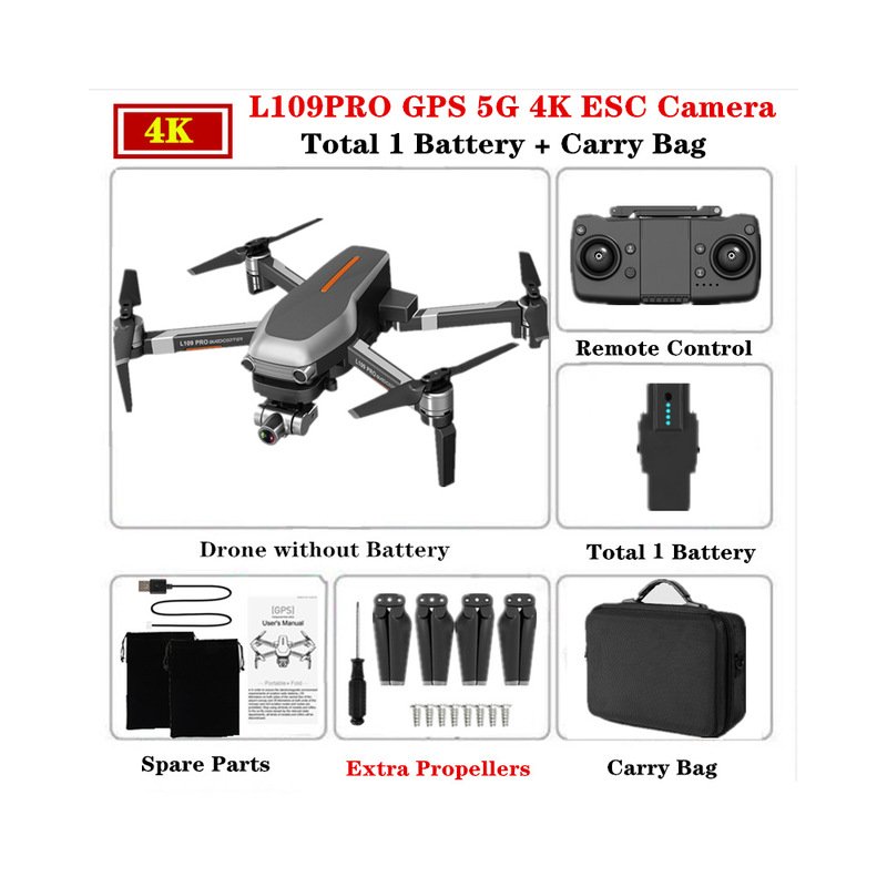L109PRO GPS Drone 4K Quadcopter Mechanical Two-axis Anti-shake 5G WiFi FPV HD ESC Camera Brushless Helicopter 25mins Flight Time Single battery_Carrying case