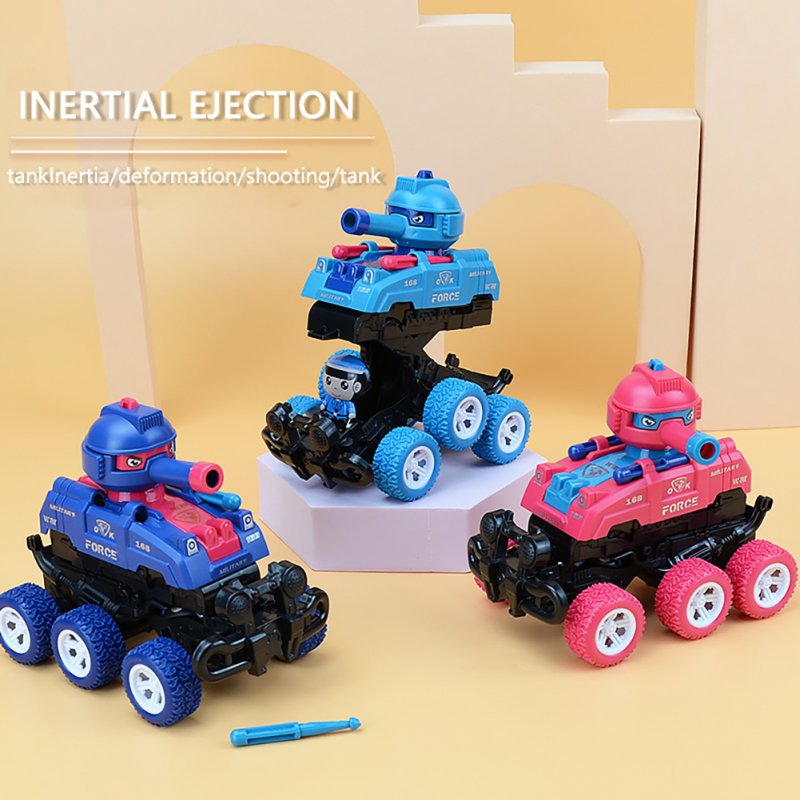 Collision Deformation Tank Car Small Toy Six-wheel Inertia Firing Bullets Impact Deformation Tank Toy For Boys Gifts 