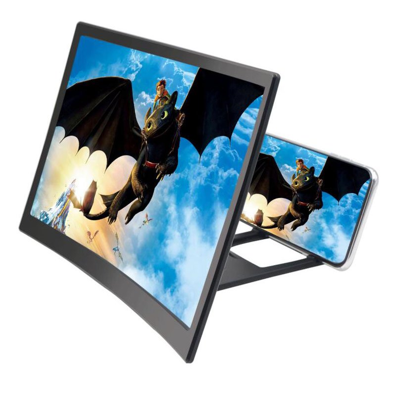 L6 12inch Curved Screen Magnifier for Mobile Phone HD Screen Enlarger Videos Movies Games Projector with Foldable Phone Stand black_12inch curved screen